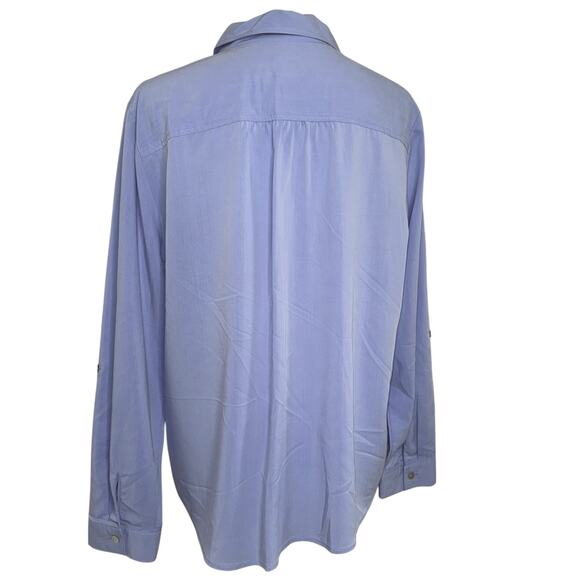 Chico’s  Button Up Tunic w/Roll tab sleeves Sz L (Chico’s Sz 2) in Lilac - Picture 5 of 10